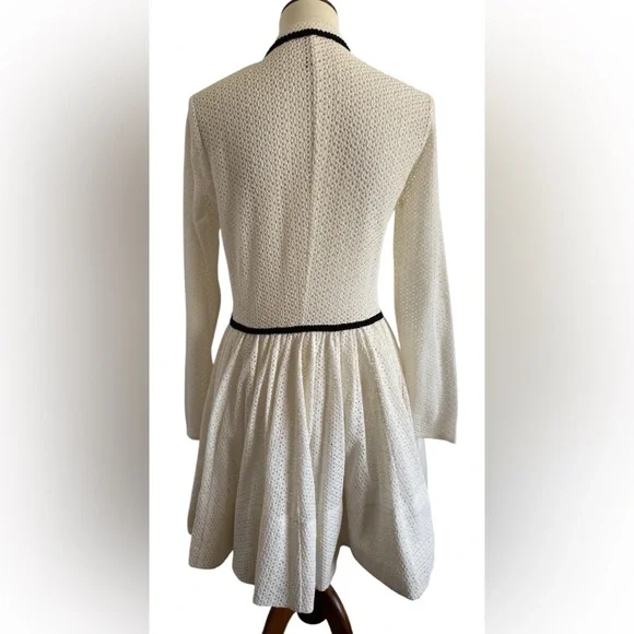 MAJE Rayane Ivory Black Piping Eyelet Lace Puffball Lined Dress Size 3 Large - Picture 6 of 14